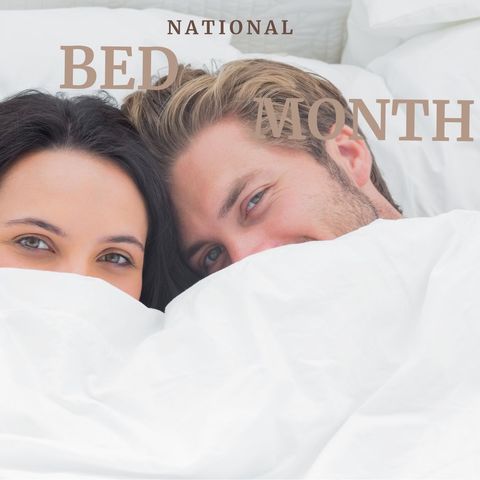 couple snuggling cozily under white covers, exuding warmth and closeness. expression embodies relaxation, making it ideal for campaigns to promote national bed month. useful in articles about sleep health benefits, choosing quality bedding products, or enhancing intimate relationships through restful nights.