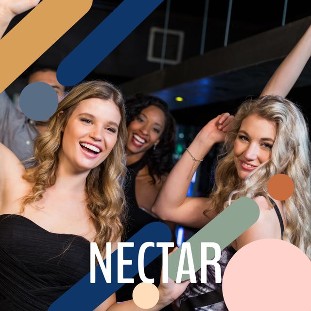 Composite of nectar text over caucasian friends dancing and enjoying in nightclub - Download Free Stock Videos Pikwizard.com