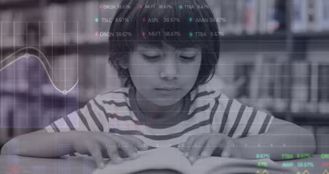 Child Reading Under Data Processing Visualization