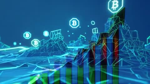 Bitcoin Growth on Digital Bar Chart Quantum Blockchain Network