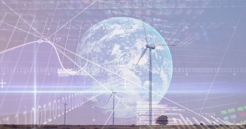Global Financial Trends with Earth and Wind Turbines - Download Free Stock Images Pikwizard.com