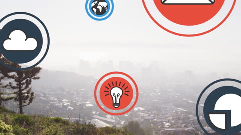 Abstract Urban Overlay with Tech and Communication Icons