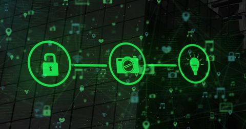 Digital Network with Glowing Green Icons on Glass Building - Download Free Stock Images Pikwizard.com