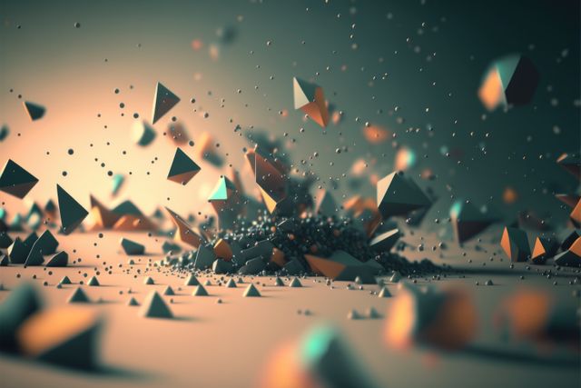 Abstract Geometric Shapes Exploding in Mid-Air with Depth of Field - Download Free Stock Images Pikwizard.com