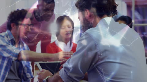 Students Collaborating with Digital Data Overlay