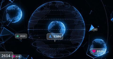 Futuristic Digital World Globe with Social Media Metrics