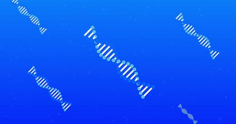 Spinning DNA Helixes Against Blue Background
