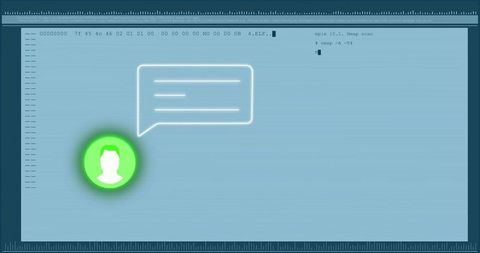 Displaying neon green user chat avatar on tech dashboard with terminal data and copy space