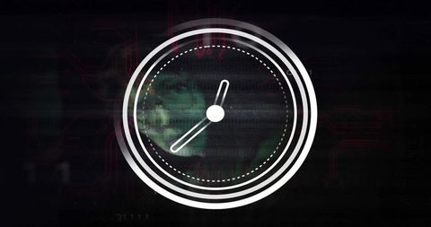 Futuristic Clock Overlay Displaying Digital Globe and Cyber Circuit Interface