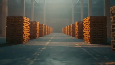 Endless Rows of Pallets in Spacious Warehouse Aisle