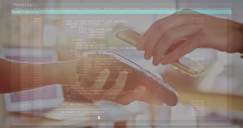 Digital Payment Technology Concept with Overlaid Code Visualization