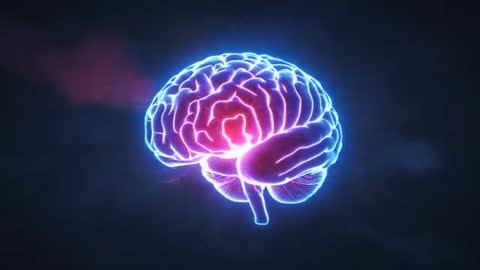 Neon Brain in Cyberspace Showing Futuristic Technology