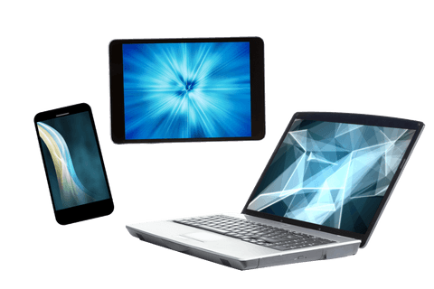 Transparent display devices: smartphone, tablet, laptop isolated