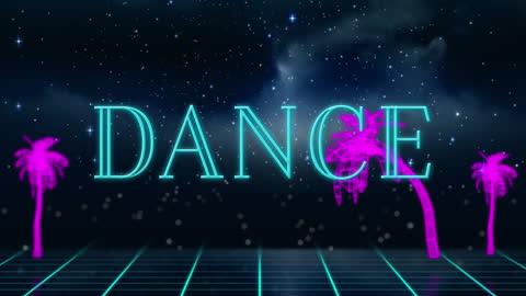 Retro Futuristic Neon Dance Grid and Palms