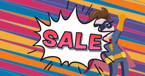 Superhero Inspired Retro Sale Banner with Colorful Stripes