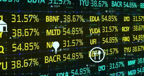 Financial Data Visualization with Digital Ticker Display and Icons