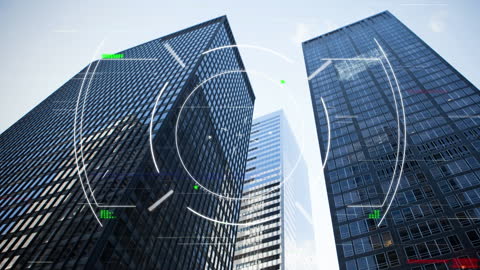 Modern Digital Display Over Skyscrapers Representing Global Business