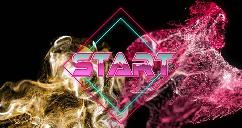 Start Game Banner with Digital Waves and Neon Glow