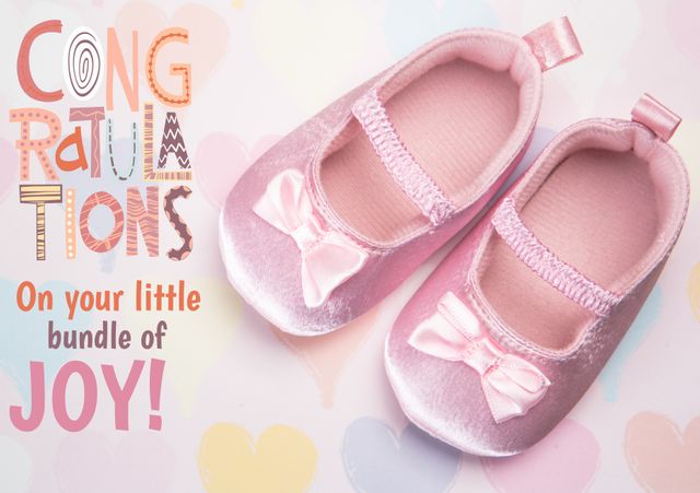 Congratulations Card with Pink Baby Booties and Joyful Message - Download Free Stock Templates Pikwizard.com