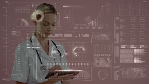 Healthcare Professional Interacting with Futuristic Digital Interface