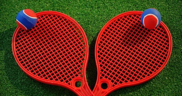 Red Plastic Table Tennis Rackets With Blue Balls on Green Turf - Download Free Stock Images Pikwizard.com