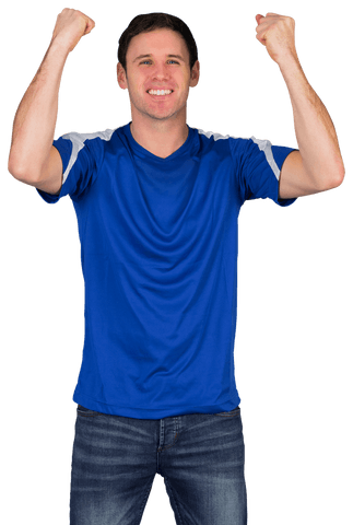 Cheering Football Fan Wearing Blue Jersey Celebrating Victory Transparent