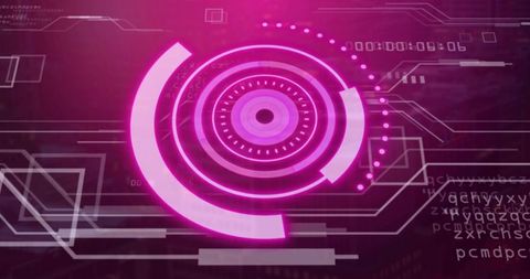 Magenta Neon HUD with Concentric Rings and Segmented Arcs for Futuristic Digital Dashboard