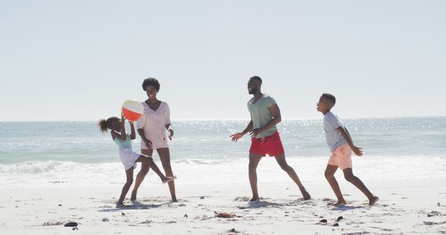 Happy African American Family Playing with Beach Ball at Ocean Shore - Download Free Stock Images Pikwizard.com