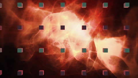Dynamic Animation of Geometric Cubes with Fiery Background