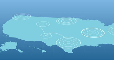 Map with Radiating Network Connections on Blue Background