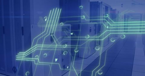 Futuristic Digital Circuit Overlay Servers in Data Center - Download Free Stock Images Pikwizard.com