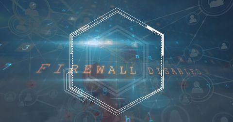 Abstract cybersecurity concept with firewall disabled warning