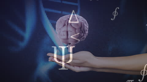 Floating Brain and Mathematics Symbol Over Open Hand