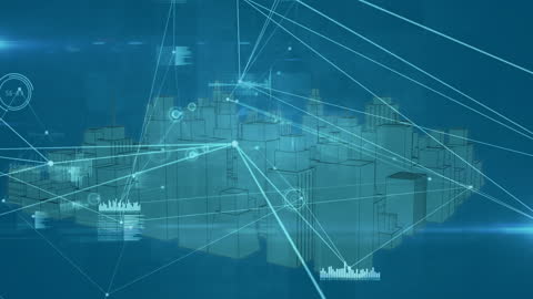 Futuristic Digital City with Connecting Network Lines