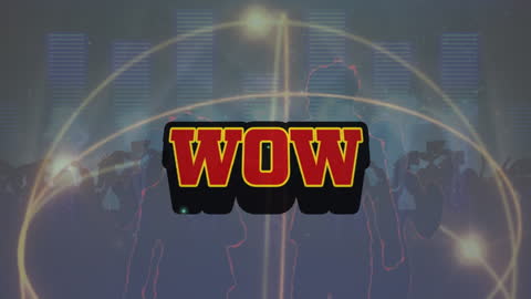 Wow Text with Dancing Silhouettes and Neon Lights