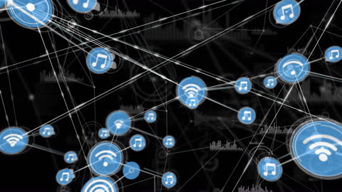 Digital Networking Animation with Music and Data Icons