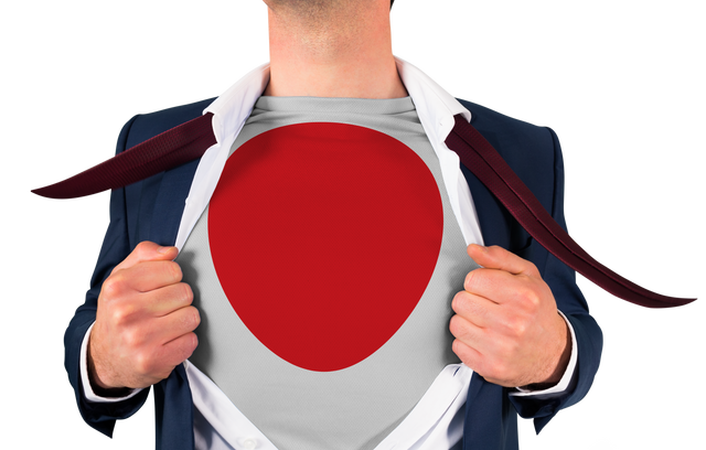 Businessman Opening Shirt to Reveal Superhero with Flag of Japan - Download Free Stock Videos Pikwizard.com