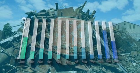 Virtual data interpretation against industrial scrap background