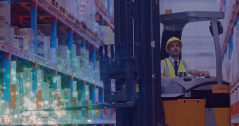 Warehouse Worker Operating Forklift with Digital Effects