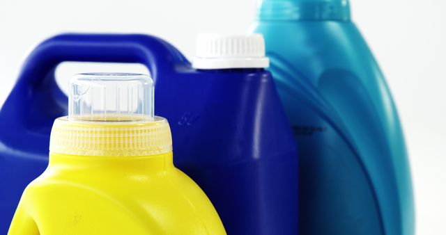 Close-up of Plastic Detergent Bottles in Various Colors - Download Free Stock Images Pikwizard.com