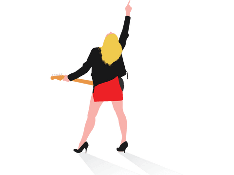 Caucasian woman playing electric guitar vector on transparent background