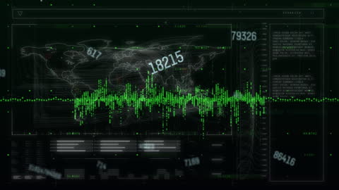 Data Processing Animation on Digital Black Background