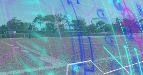 Paralympic athlete training on track with digital overlay