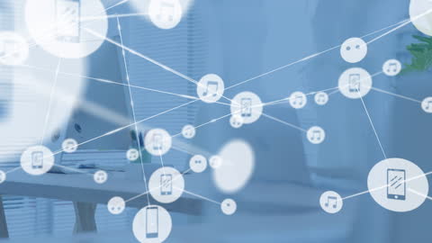 Digital Network with Technology Icons in Futuristic Design