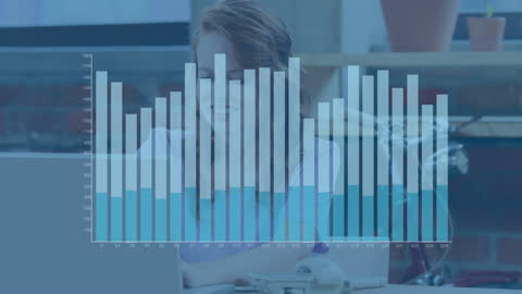 Businesswoman Analyzing Data with Bar Chart overlay