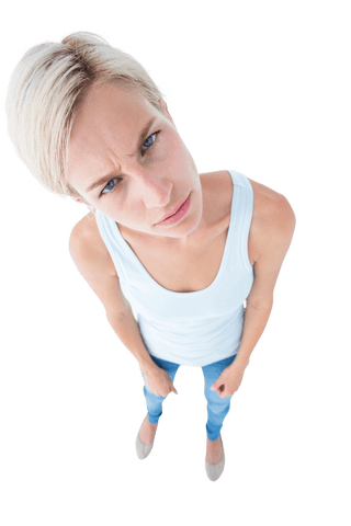 Transparent background upset woman staring with frustration