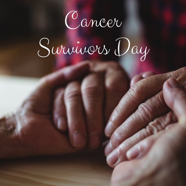 Digital composite image of cancer survivor day text on people holding hands. support, fightback and cancer awareness campaign concept.