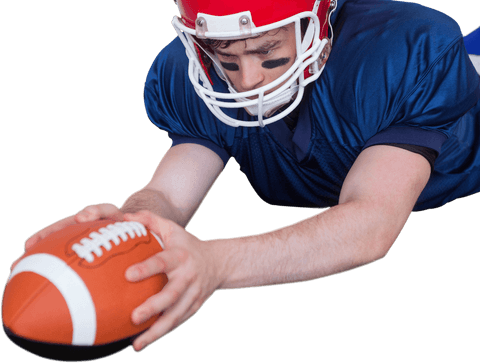 American football player reaching for football scoring highlight transparent