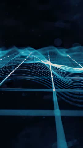 Vertical Neon Grid Wave Animation | Pulsing Cyan Wireframe Surface for Tech & Data