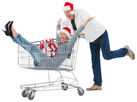 elderly couple having fun with shopping cart santa hats transparent - Download Free Stock Videos Pikwizard.com